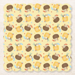 Pina Colada Pineapple Coconut Dogs Pattern Paper Coaster