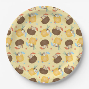 Pina Colada Pineapple Coconut Dogs Pattern Paper Plate