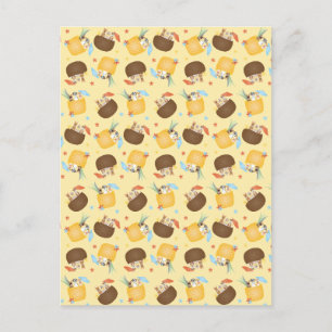 Pina Colada Pineapple Coconut Dogs Pattern Postcard