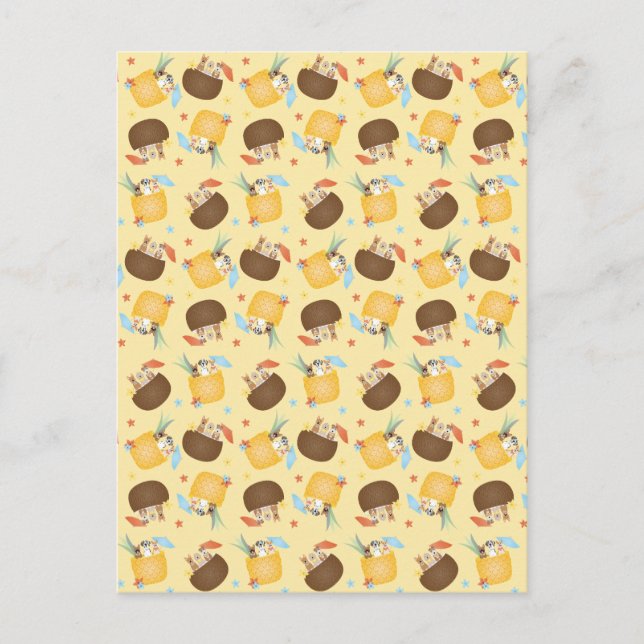 Pina Colada Pineapple Coconut Dogs Pattern Postcard (Front)