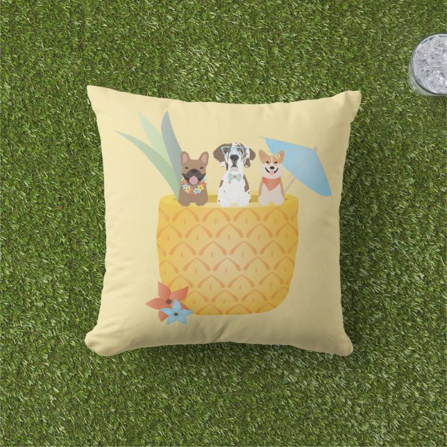 Pina Colada Pineapple Dogs Outdoor Pillow (Grass)