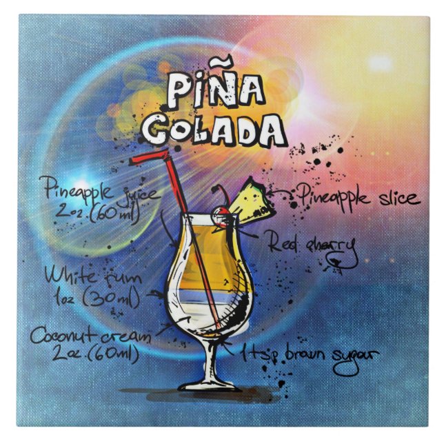 Pina Colada Recipe Bar Blue Tile (Front)