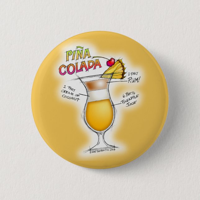 PINA COLADA RECIPE COCKTAIL ART 2 INCH ROUND BUTTON (Front)