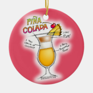 PINA COLADA RECIPE COCKTAIL ART CERAMIC ORNAMENT