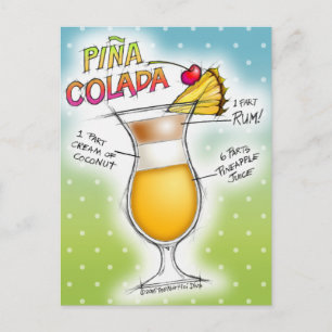 PINA COLADA RECIPE COCKTAIL ART POSTCARD