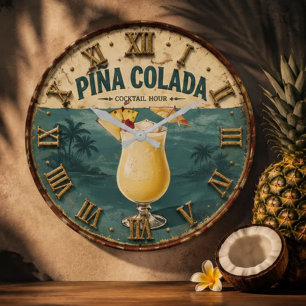 Piña Colada Tropical Beach Cocktail Bar Decor Large Clock