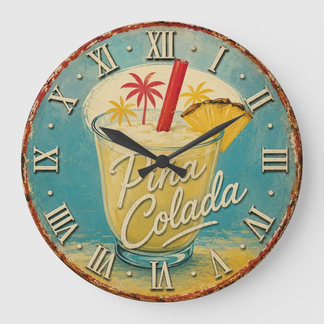 Piña Colada Tropical Cocktail Beach Large Clock (Front)