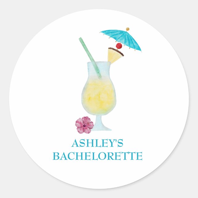 Piña Colada Tropical Wedding Bridal Shower  Classic Round Sticker (Front)