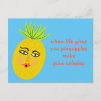 Piña Coladas Whimsical Pineapple Postcard