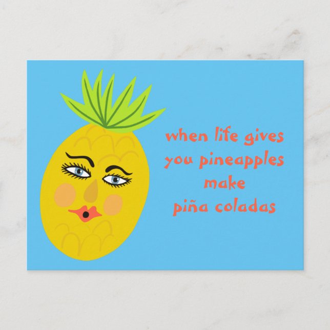 Piña Coladas Whimsical Pineapple Postcard (Front)
