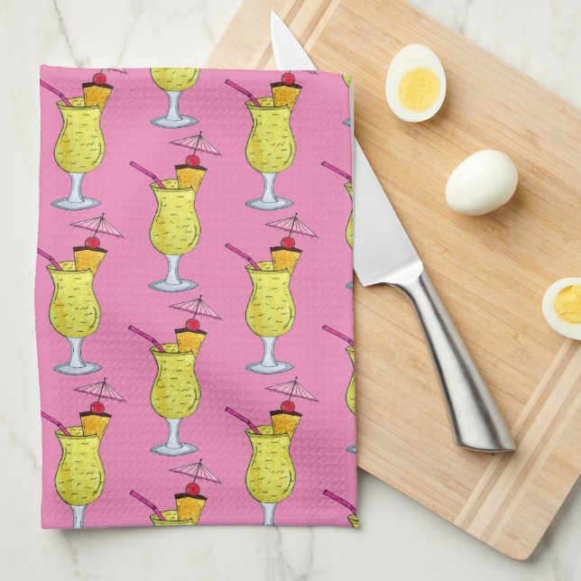 Pina Piña Colada Puerto Rican Pineapple Cocktail Kitchen Towel (Quarter Fold)