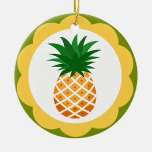 Pinapple and Flamingo Bird Ceramic Ornament