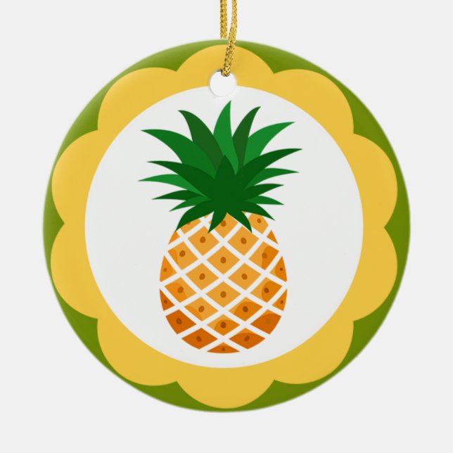 Pinapple and Flamingo Bird Ceramic Ornament (Front)