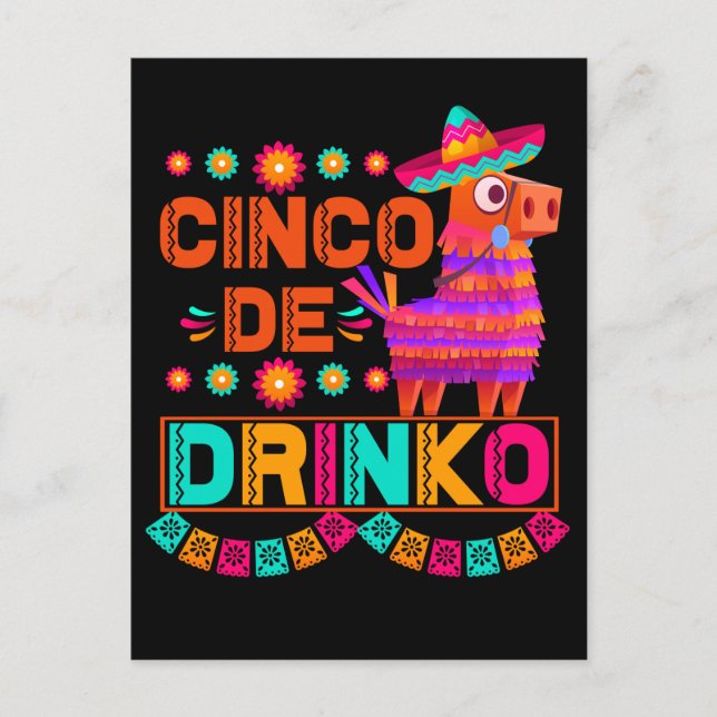 Pinata Cinco De Mayo Celebration Drinking Postcard (Front)