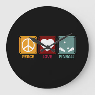 Pinball Machine Peace Love Slogan Funny Retro Large Clock