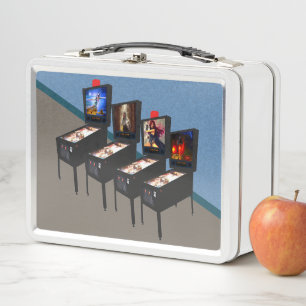 Pinball  Machines & Initials Back Metal Lunchbox