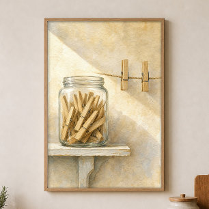 Pince à linge dans une affiche d'aquarelle de pot