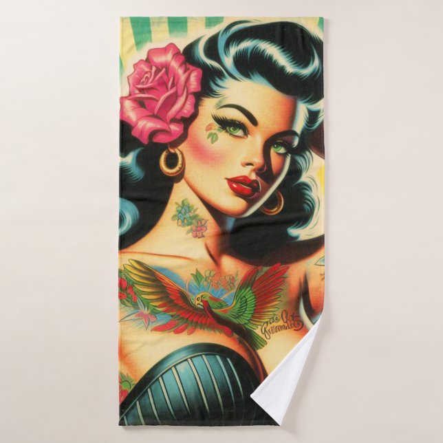 Pinceau de tatouage rétro Old School (Serviette de bain)
