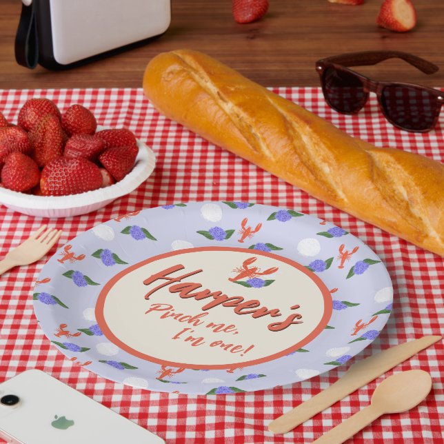 "Pinch Me! I'm One" Coastal Lobster Birthday  Paper Plate (Picnic)