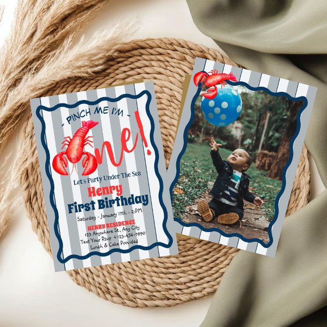 Pinch Me, I'm One Lobster Boy 1st Birthday Party  Invitation (Creator Uploaded)