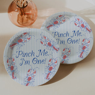 Pinch Me I'm One Vintage Lobster Blue 1st Birthday Paper Plate