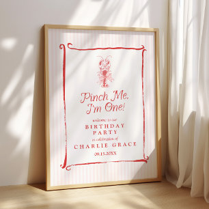 Pinch Me I'm One Vintage Lobster Pink 1st Birthday Poster