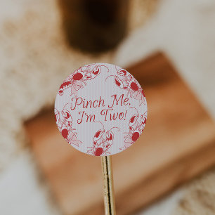 Pinch Me I'm Two Vintage Lobster Pink 2nd Birthday Classic Round Sticker