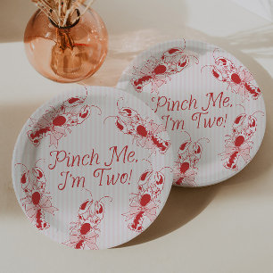 Pinch Me I'm Two Vintage Lobster Pink 2nd Birthday Paper Plate