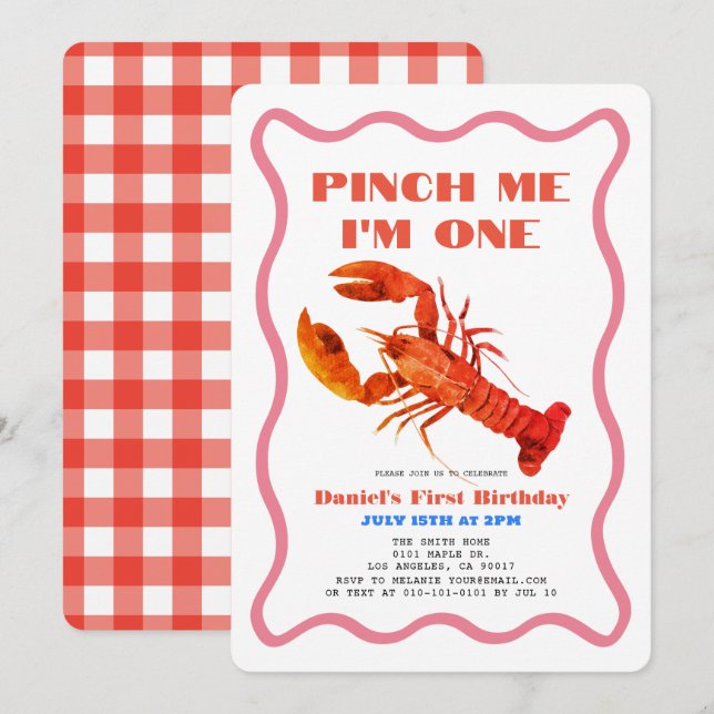 Pinch Me Retro Crawfish 1st Birthday Invitation (Front/Back)