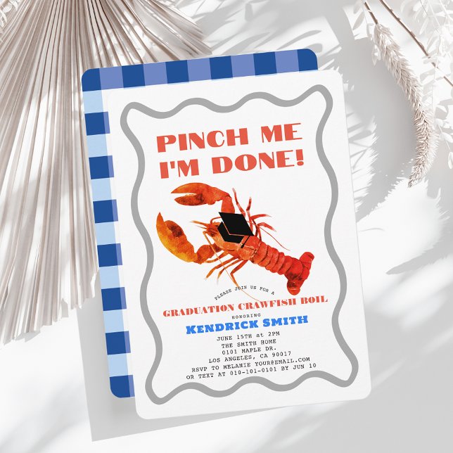 Pinch Me Retro Crawfish Blue Graduation Party Invitation (Creator Uploaded)