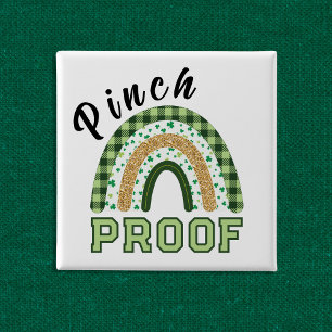 Pinch Proof St Patrick's Day Green Rainbow Plaid 2 Inch Square Button