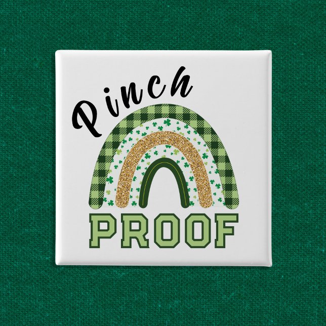 Pinch Proof St Patrick's Day Green Rainbow Plaid 2 Inch Square Button (Creator Uploaded)