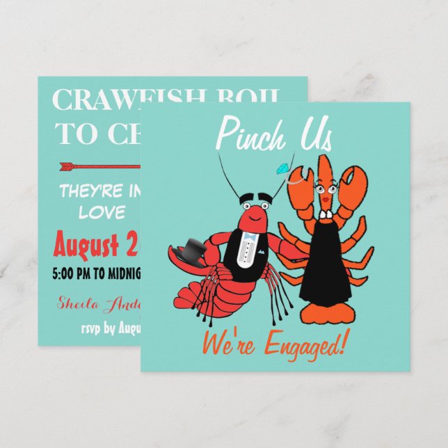 Pinch Us We're Engaged Crayfish Boil Shower Party Invitation (Front/Back)