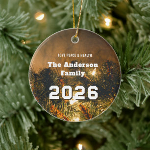 Pine 2026 New Year's Eve custom your family Ceramic Ornament