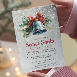 Pine and Bell Grey Secret Santa Christmas Party Invitation