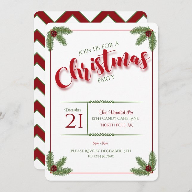 Pine and Berries Christmas Party Invitation (Front/Back)
