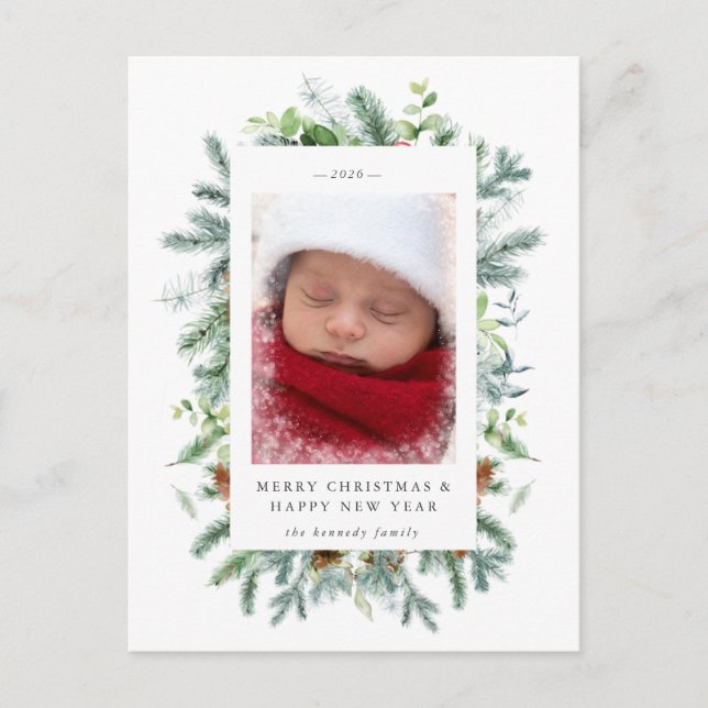 Pine and Berries Photo Christmas Holiday Card  (Front)