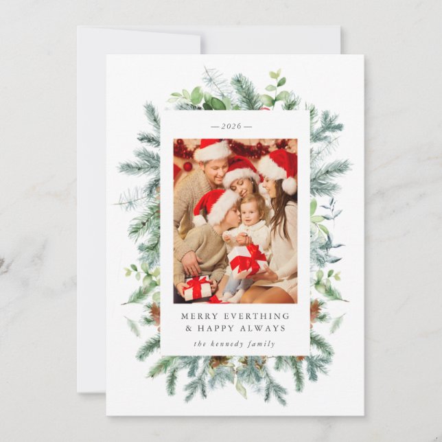 Pine and Berries Photo Christmas Holiday Card  (Front)