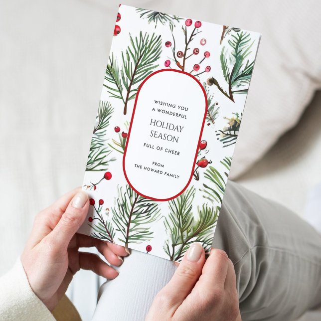 Pine and Berries Rustic Holiday Greetings Card (Creator Uploaded)