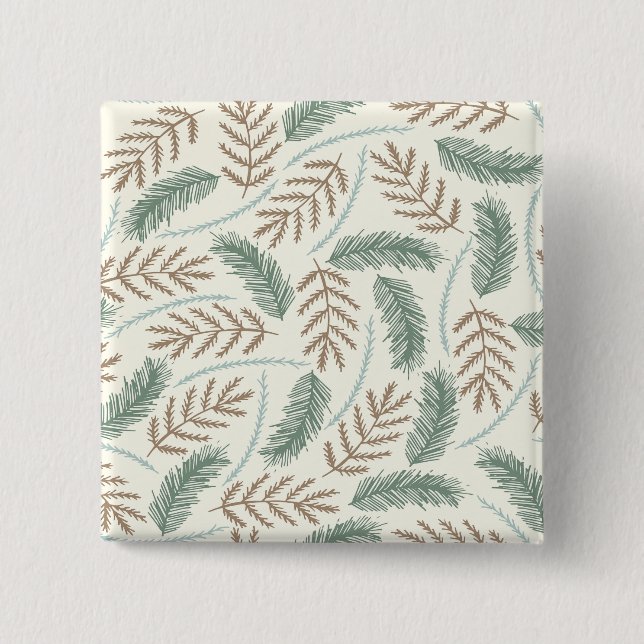 Pine and Cedar Evergreen Branches Pattern 2 Inch Square Button (Front)