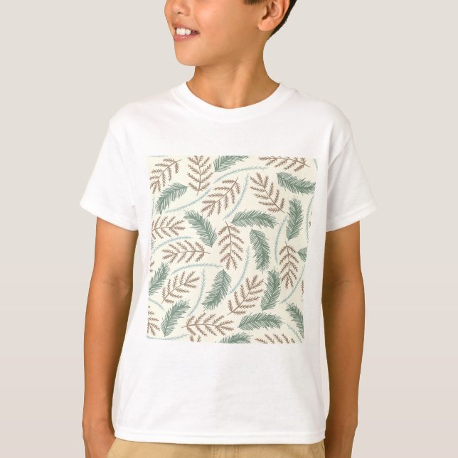 Pine and Cedar Evergreen Branches Pattern T-Shirt (Front)