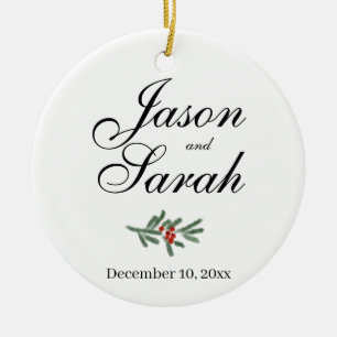 Pine and cranberry Save the date Ceramic Ornament