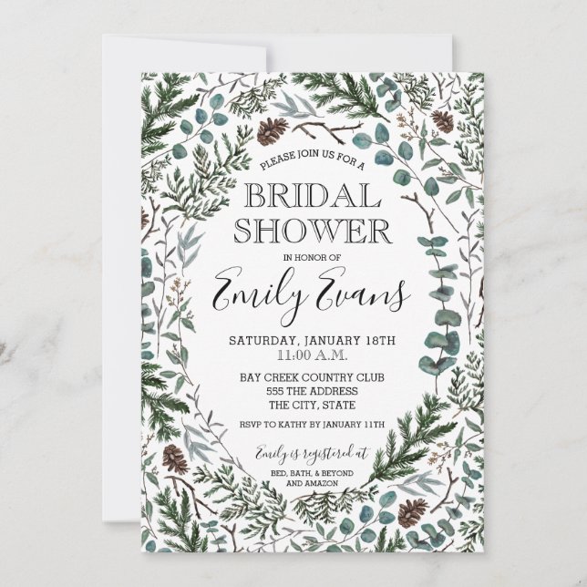 Pine and Eucalyptus Bridal Shower Invite (Front)