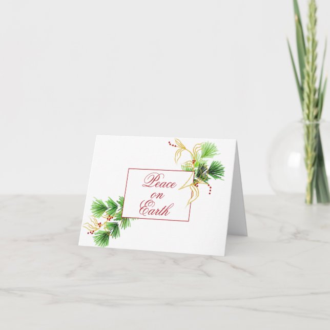Pine and Gold Foliage with Berries Christmas Card (Front)