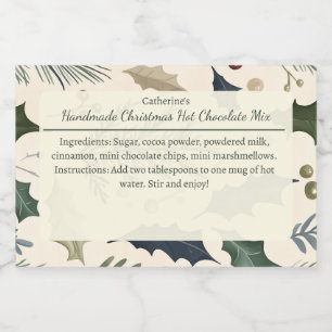 Pine and Holly Leaves Christmas Hot Chocolate Mix  Food Label