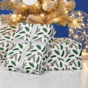 Pine and holly wrapping paper