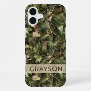 Pine and Leaves Camouflage Personalized iPhone 16 Plus Case