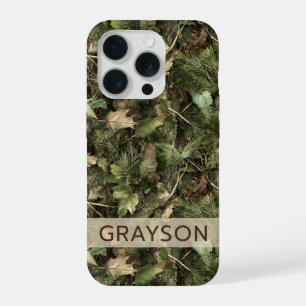Pine and Leaves Camouflage Personalized iPhone 15 Pro Case