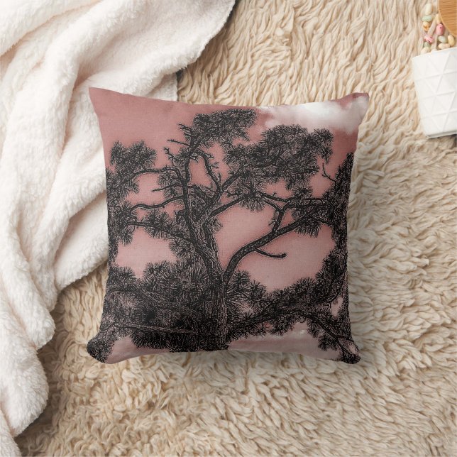 Pine and Palm Trees Silhouette 16” Throw Pillow (Blanket)