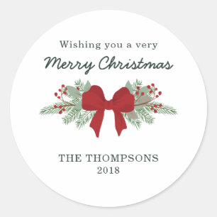 Pine and red ribbon Christmas Gift Tag